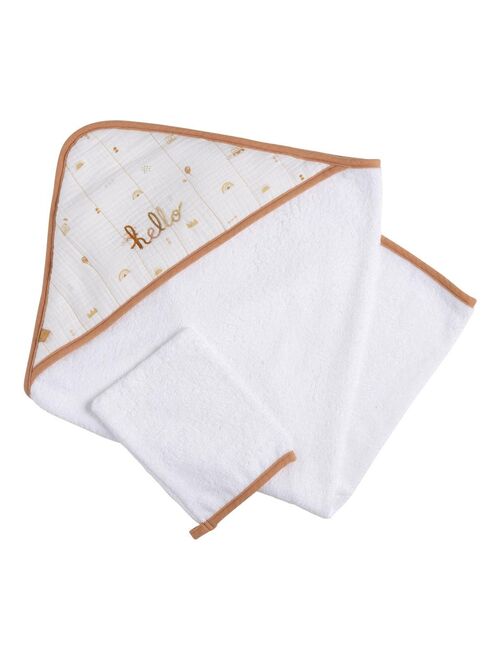 Cape de bain et gant en coton blanc - SAUTHON - Kiabi