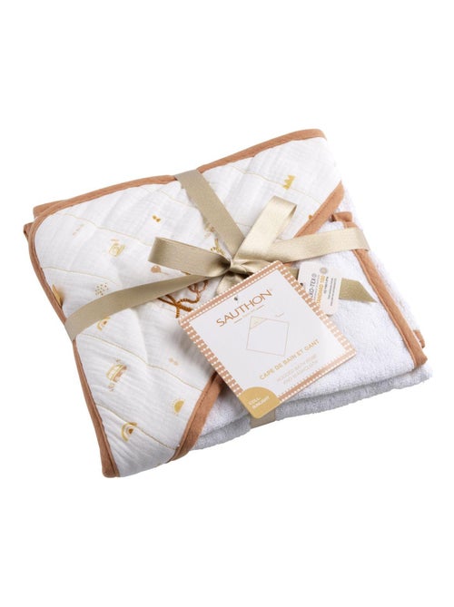 Cape de bain et gant en coton blanc - SAUTHON - Kiabi
