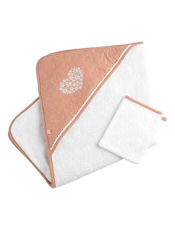 Cape de bain et gant en coton matelassé et éponge -