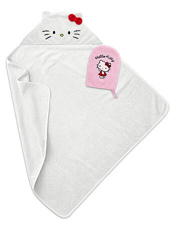 Cape de bain + Gant brodés - Hello Kitty - Serviette éponge - 100% coton - Bébé & Enfant
