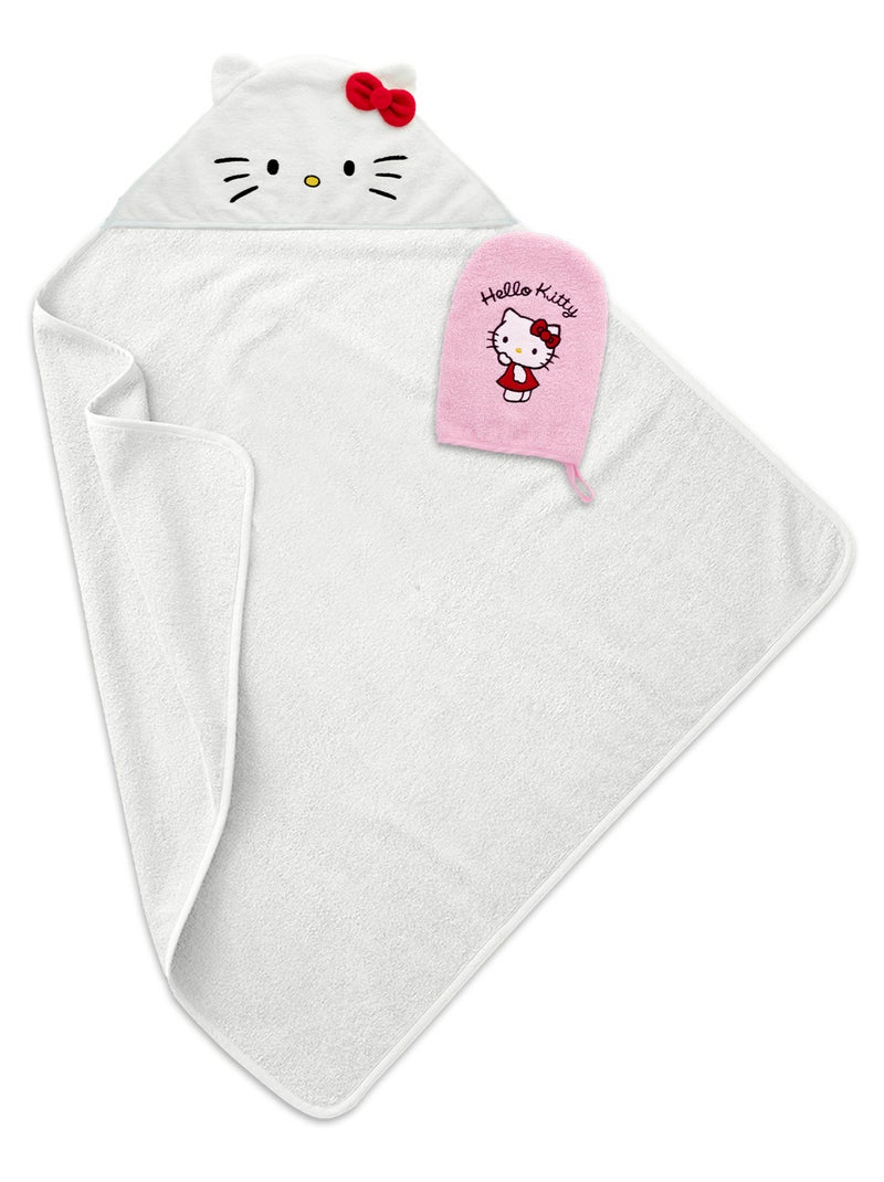 Cape de bain + Gant brodés - Hello Kitty - Serviette éponge - 100% coton - Bébé & Enfant Blanc Rouge - Kiabi