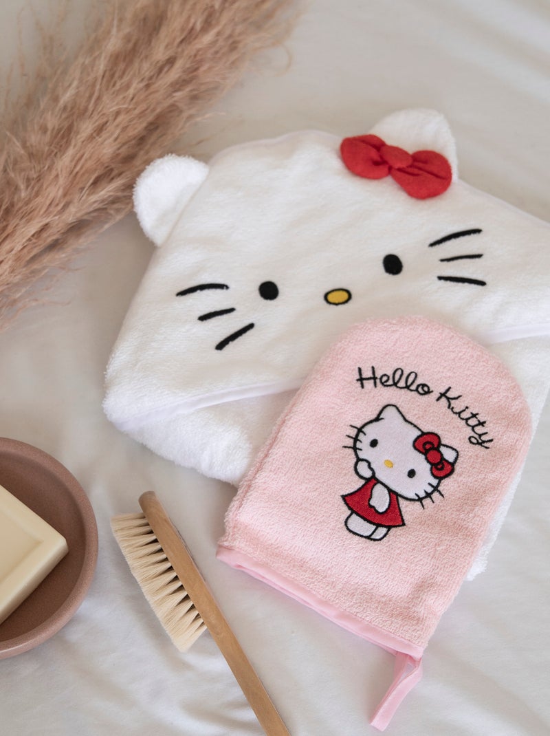 Cape de bain + Gant brodés - Hello Kitty - Serviette éponge - 100% coton - Bébé & Enfant Blanc Rouge - Kiabi