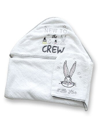 Cape de bain + Gant Brodés - LOONEY TUNES - Serviette éponge - 100% coton - Bébé & Enfant