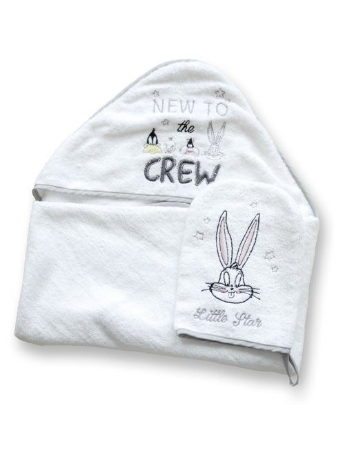 Cape de bain + Gant Brodés - LOONEY TUNES - Serviette éponge - 100% coton - Bébé & Enfant - Kiabi