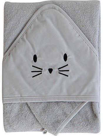 Cape de bain + gant chat gris perle (75 x 75 cm)