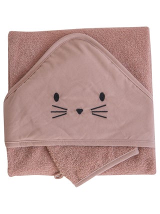 Cape de bain + gant chat terracotta (75 x 75 cm)