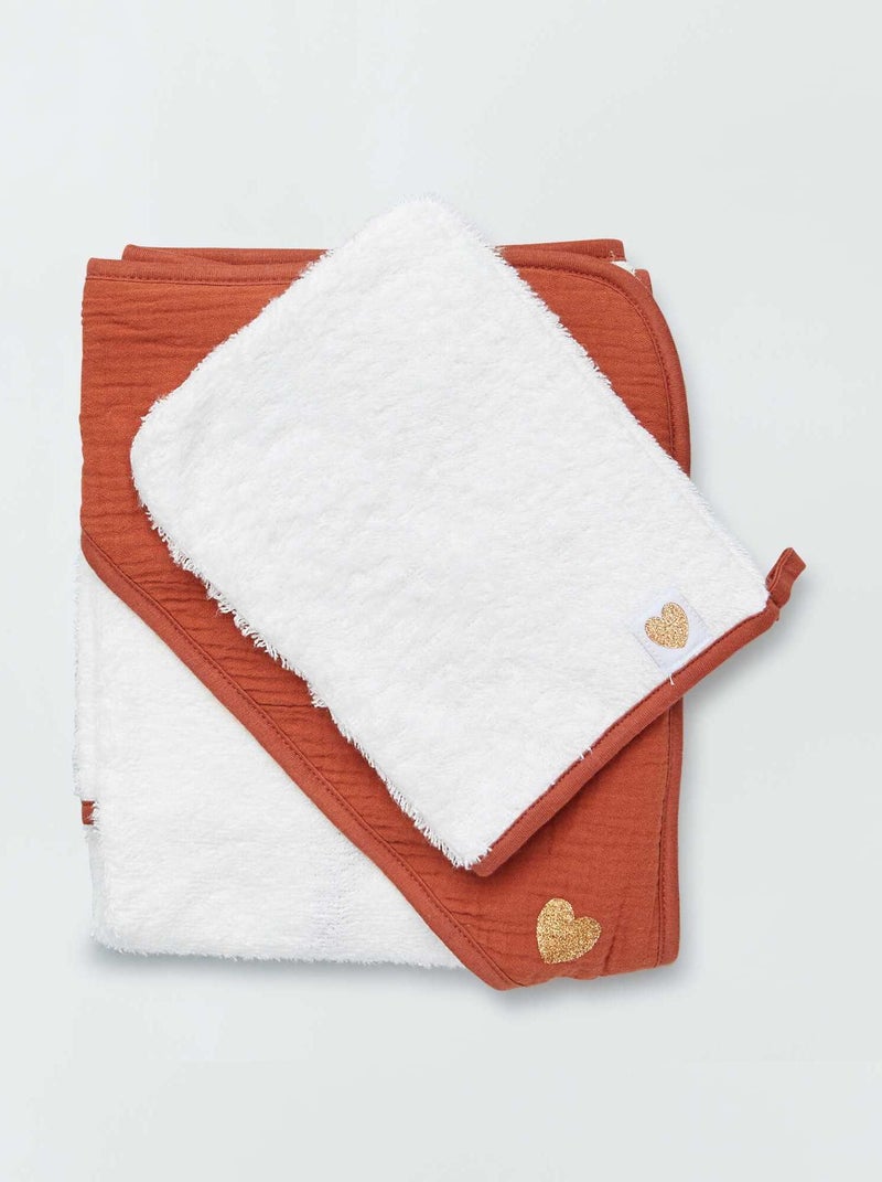 Cape de bain + gant de toilette brique - Kiabi