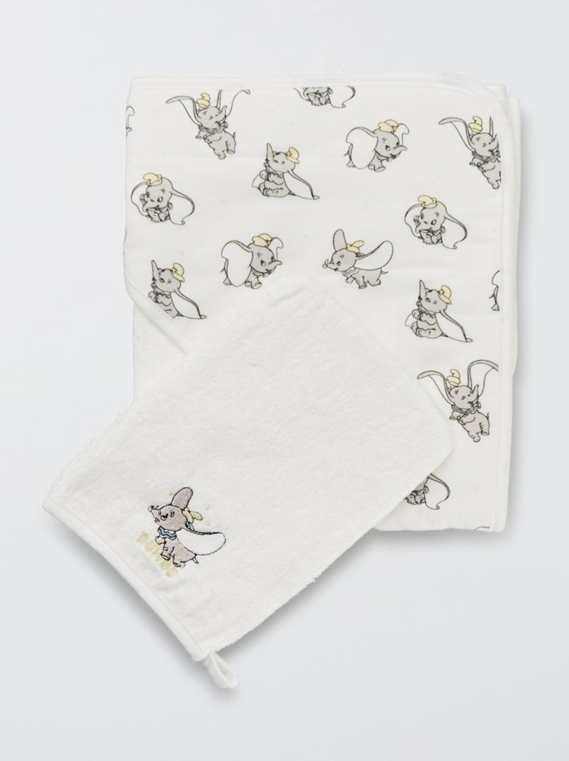 Cape de bain + gant de toilette 'Dumbo' blanc - Kiabi