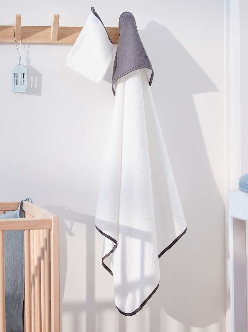 Cape de bain + gant de toilette gris/bleu - Kiabi