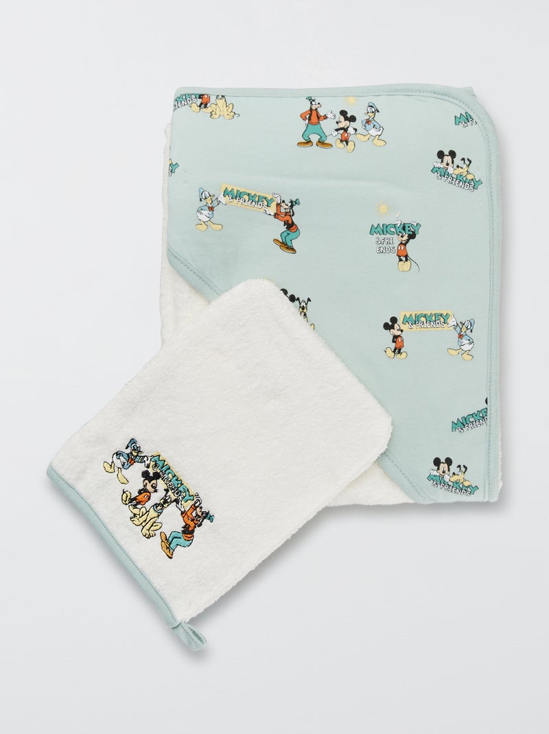 Cape de bain + gant de toilette 'Mickey' blanc/vert - Kiabi