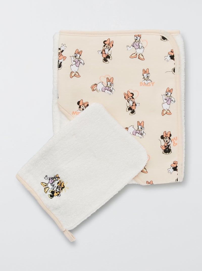 Cape de bain + gant de toilette 'Minnie' blanc/rose - Kiabi
