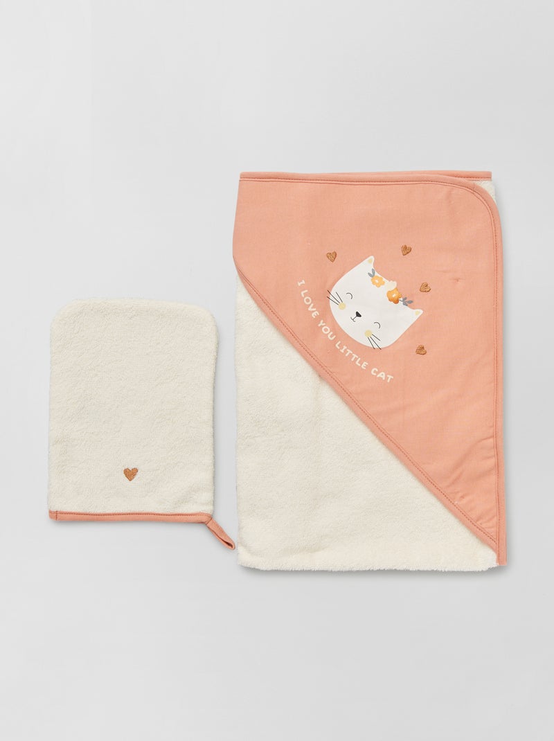 Cape de bain + gant de toilette rose - Kiabi
