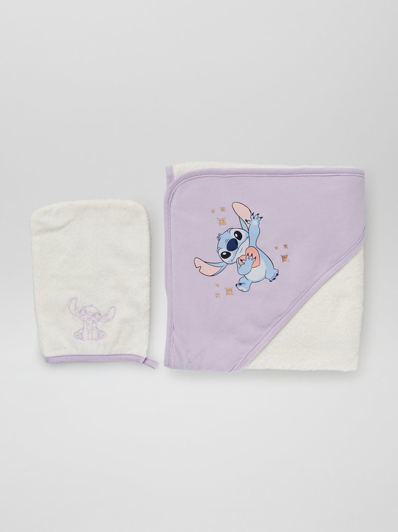 Cape de bain + gant de toilette 'Stitch' Violet - Kiabi
