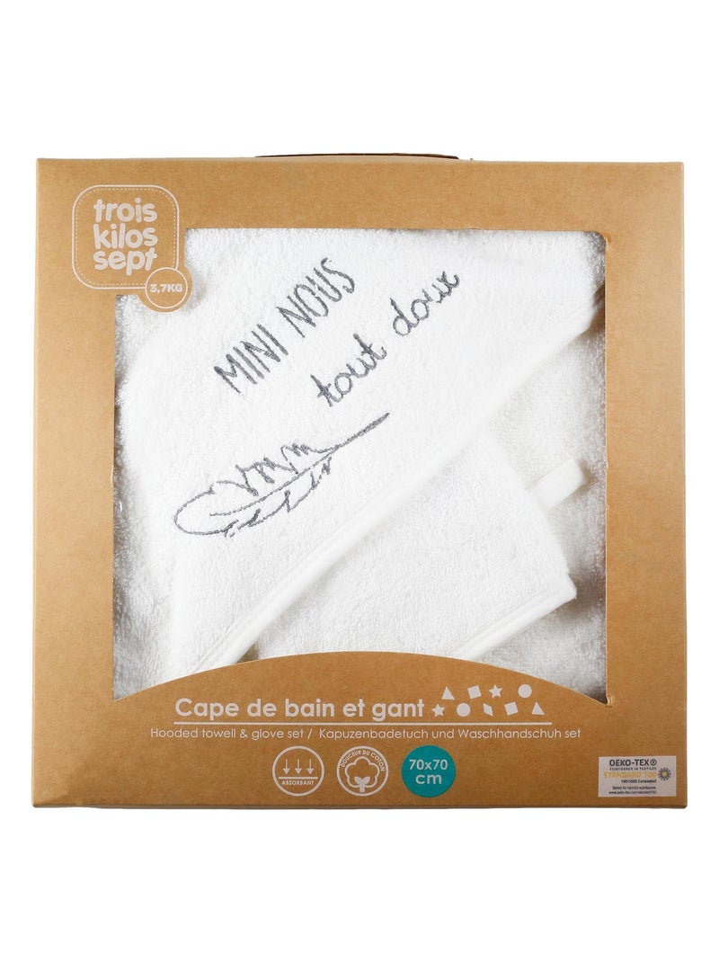Cape de bain + gant Mini nous tout doux (70 x 70 cm) Blanc - Kiabi