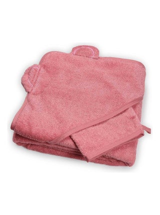 Cape de bain + gant ours rose (100 x 100 cm)