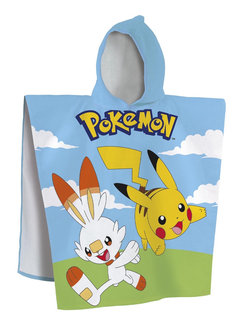 Cape de bain imprimée 100% coton, POKEMON GRASS Bleu ciel - Kiabi