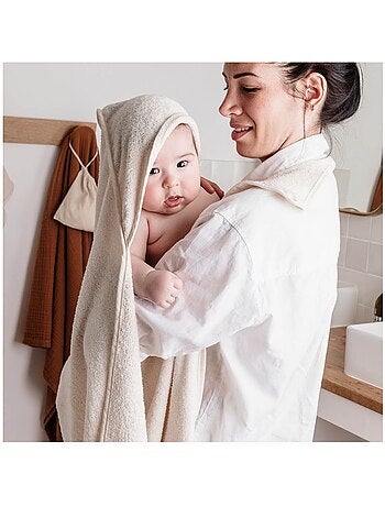 Cape de bain tablier XXL Parent/B?b? en viscose - 100x100 cm - Ecru