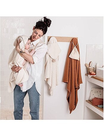 Cape de bain tablier XXL Parent/B?b? en viscose - 100x100 cm - Ecru