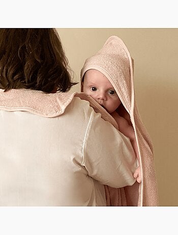 Cape de bain tablier XXL Parent/B?b? en viscose - 100x100 cm - Rose