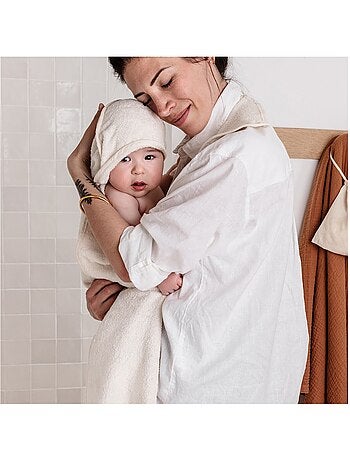 Cape de bain tablier XXL Parent/Bébé en viscose - 100x100 cm - Ecru
