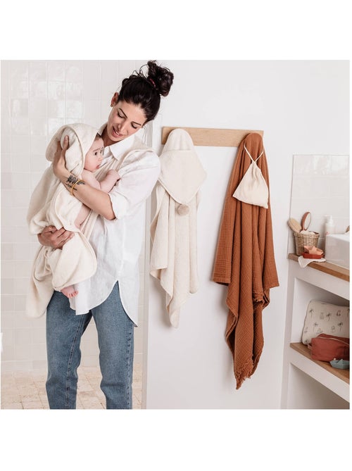 Cape de bain tablier XXL Parent/Bébé en viscose - 100x100 cm - Ecru - Kiabi