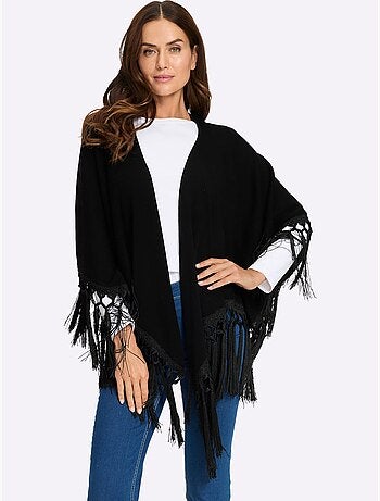 Cape en tricot bordure à franges - taille standard - helline