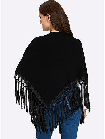 Cape en tricot bordure à franges - taille standard - helline