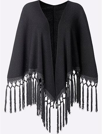 Cape en tricot bordure à franges - taille standard - helline