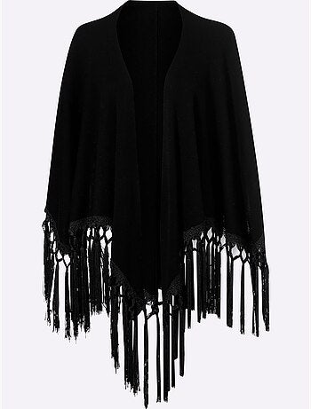 Cape en tricot bordure à franges - taille standard - helline