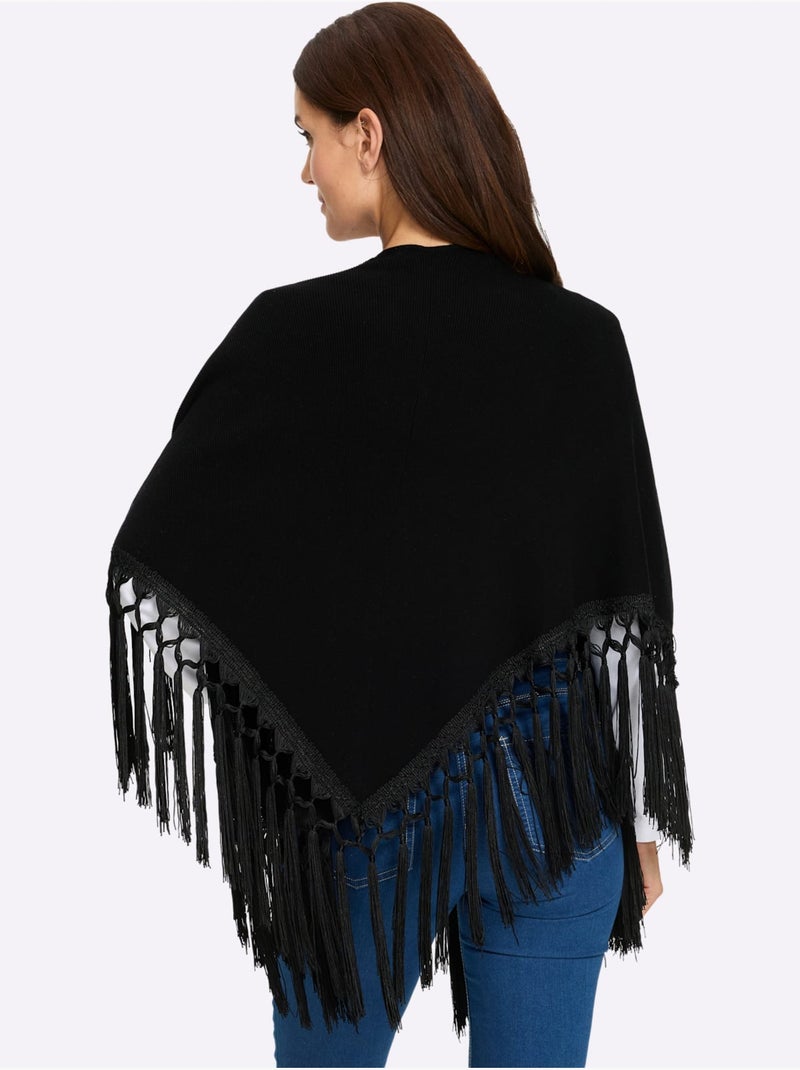 Cape en tricot bordure à franges - taille standard - helline Noir - Kiabi