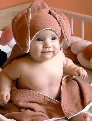 Cape, sortie de bain intérieur 100 % coton - Lapin - Monsieur Bébé