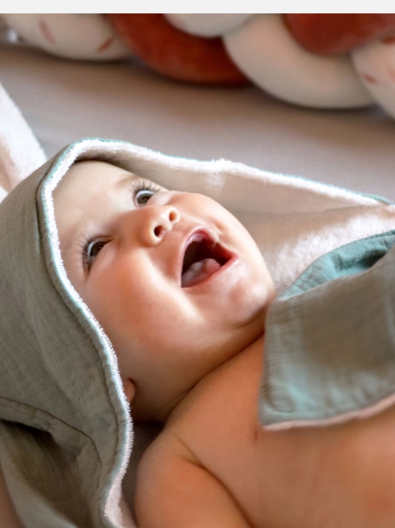 Cape, sortie de bain intérieur 100 % coton - Lapin - Monsieur Bébé Vert - Kiabi