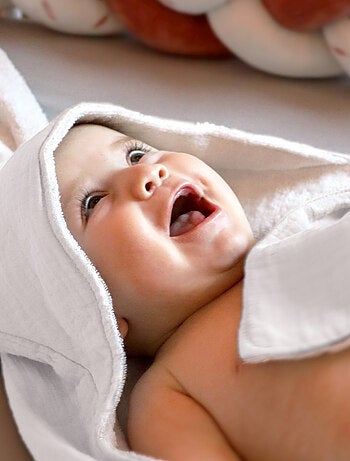 Cape, sortie de bain pour bébé intérieur 100 % coton - 100 x 100 cm - Lapin - Monsieur Bébé