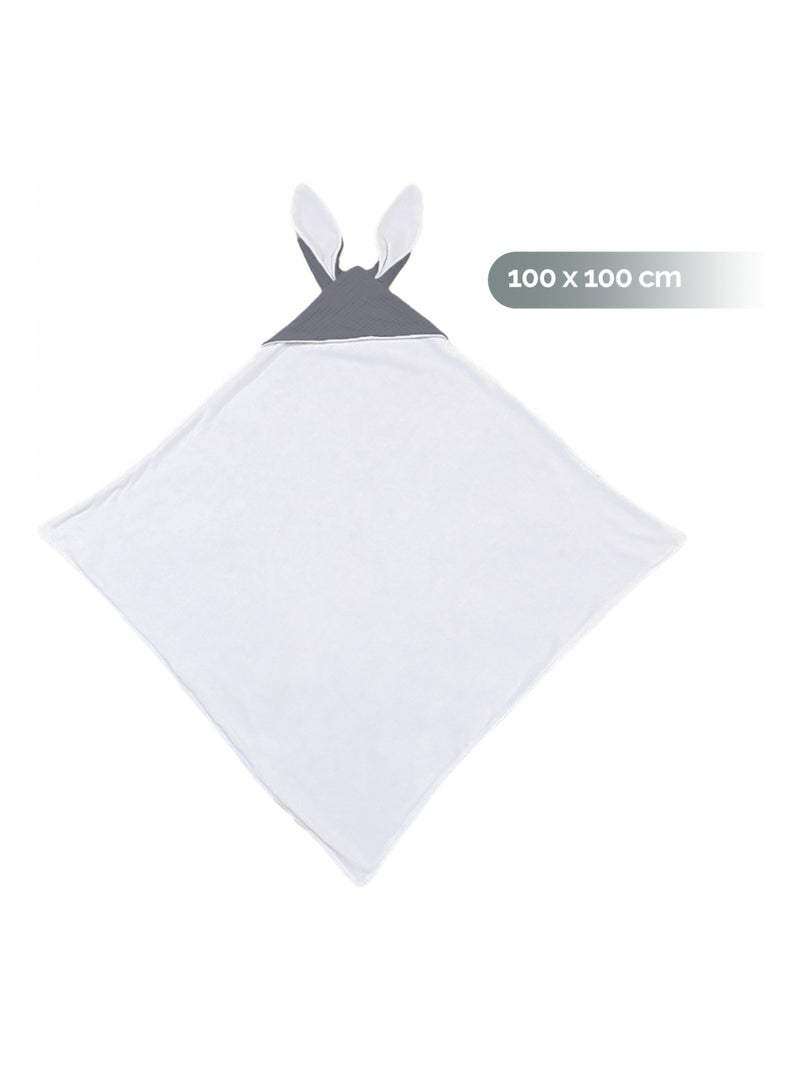 Cape, sortie de bain pour bébé intérieur 100 % coton - 100 x 100 cm - Lapin - Monsieur Bébé Gris - Kiabi