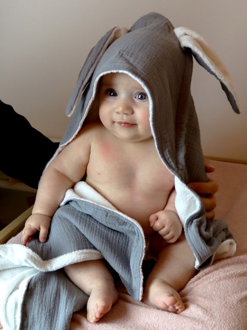 Cape, sortie de bain pour bébé intérieur 100 % coton - 100 x 100 cm - Lapin - Monsieur Bébé - Kiabi