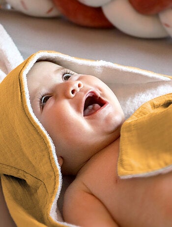 Cape, sortie de bain pour bébé intérieur 100 % coton - 100 x 100 cm - Lapin - Monsieur Bébé