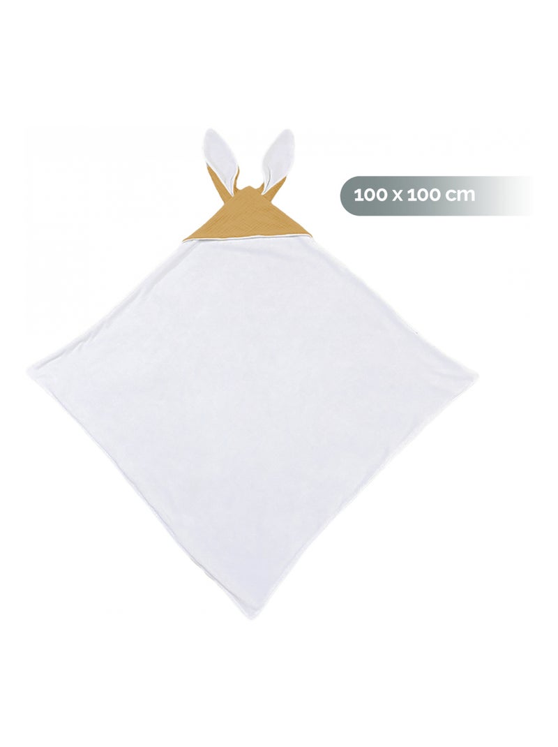 Cape, sortie de bain pour bébé intérieur 100 % coton - 100 x 100 cm - Lapin - Monsieur Bébé Moutarde - Kiabi