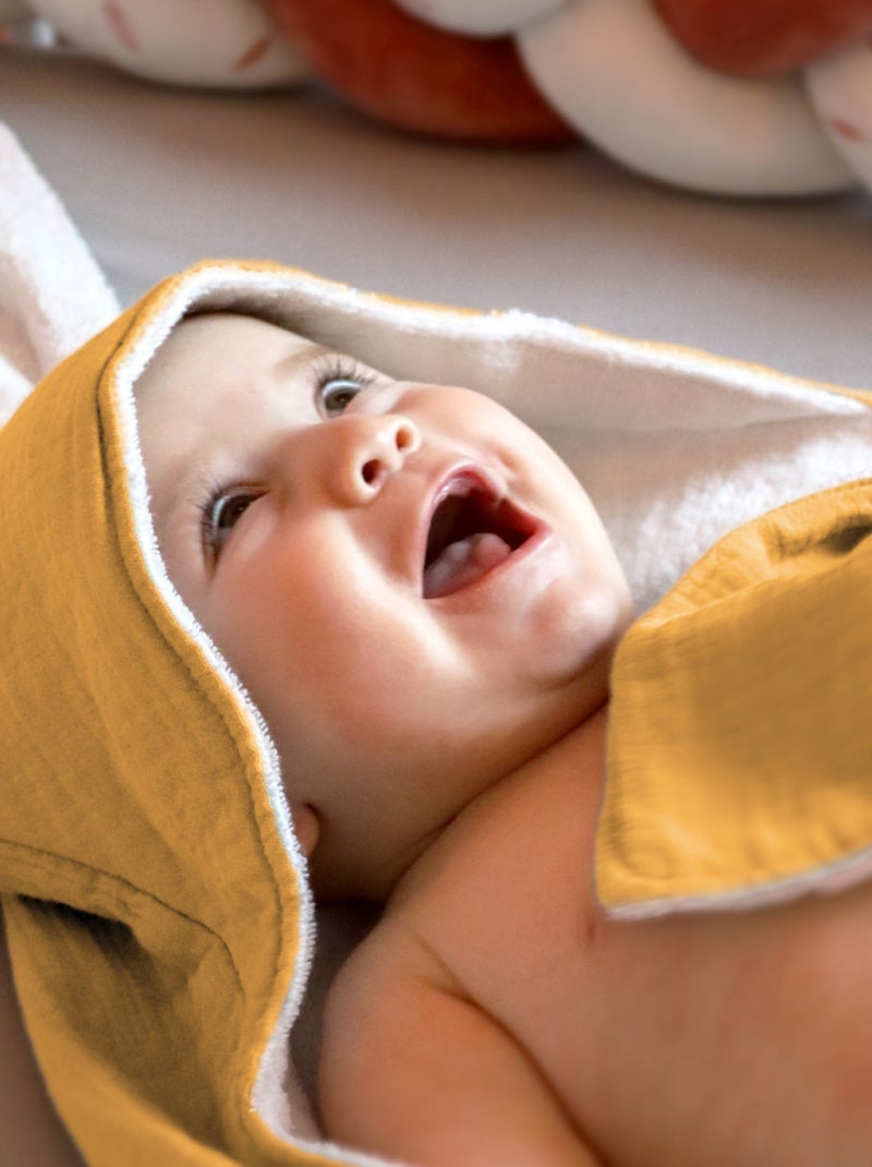 Cape, sortie de bain pour bébé intérieur 100 % coton - 100 x 100 cm - Lapin - Monsieur Bébé Moutarde - Kiabi