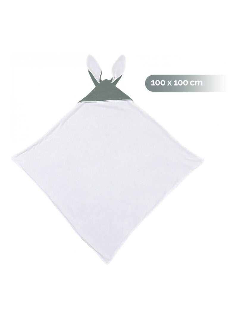 Cape, sortie de bain pour bébé intérieur 100 % coton - 100 x 100 cm - Lapin - Monsieur Bébé Vert - Kiabi