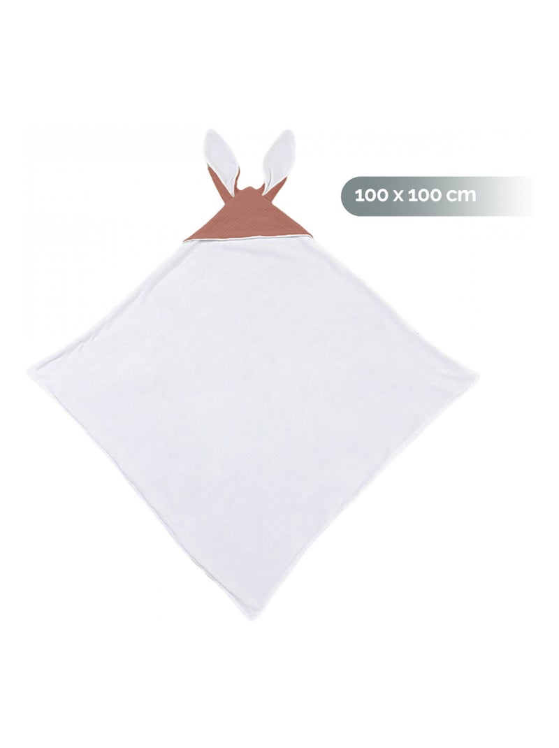 Cape, sortie de bain pour bébé intérieur 100 % coton - 100 x 100 cm - Lapin - Monsieur Bébé Vieux rose - Kiabi