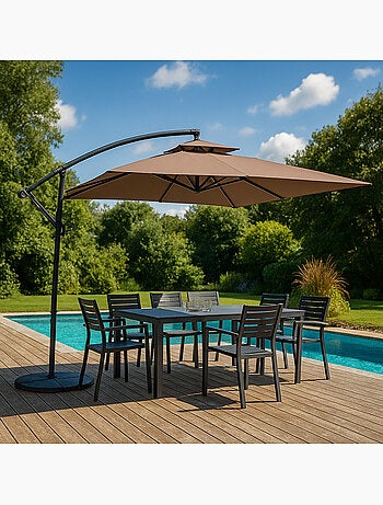 CAPRI Parasol ecru déporté rond 2,95 x 2,95 m