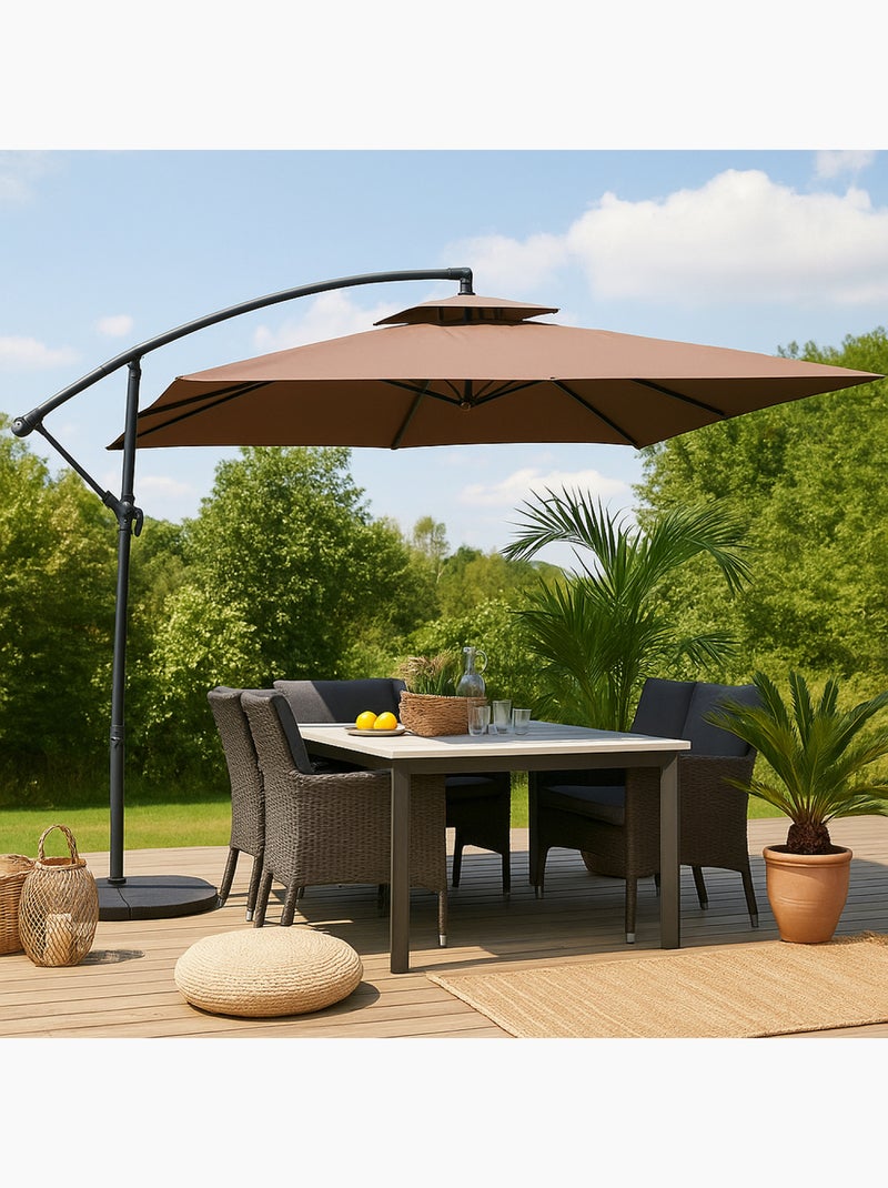 CAPRI Parasol  marron déporté rond 2,95 x 2,95 m Gris Marron - Kiabi