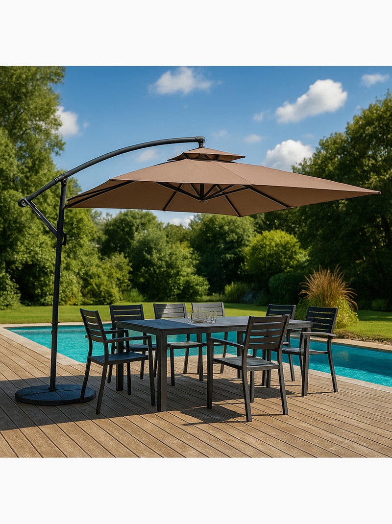 CAPRI Parasol  marron déporté rond 2,95 x 2,95 m Gris Marron - Kiabi