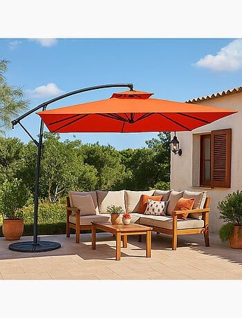 CAPRI Parasol ecru déporté rond 2,95 x 2,95 m