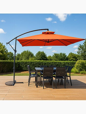 CAPRI Parasol ecru déporté rond 2,95 x 2,95 m