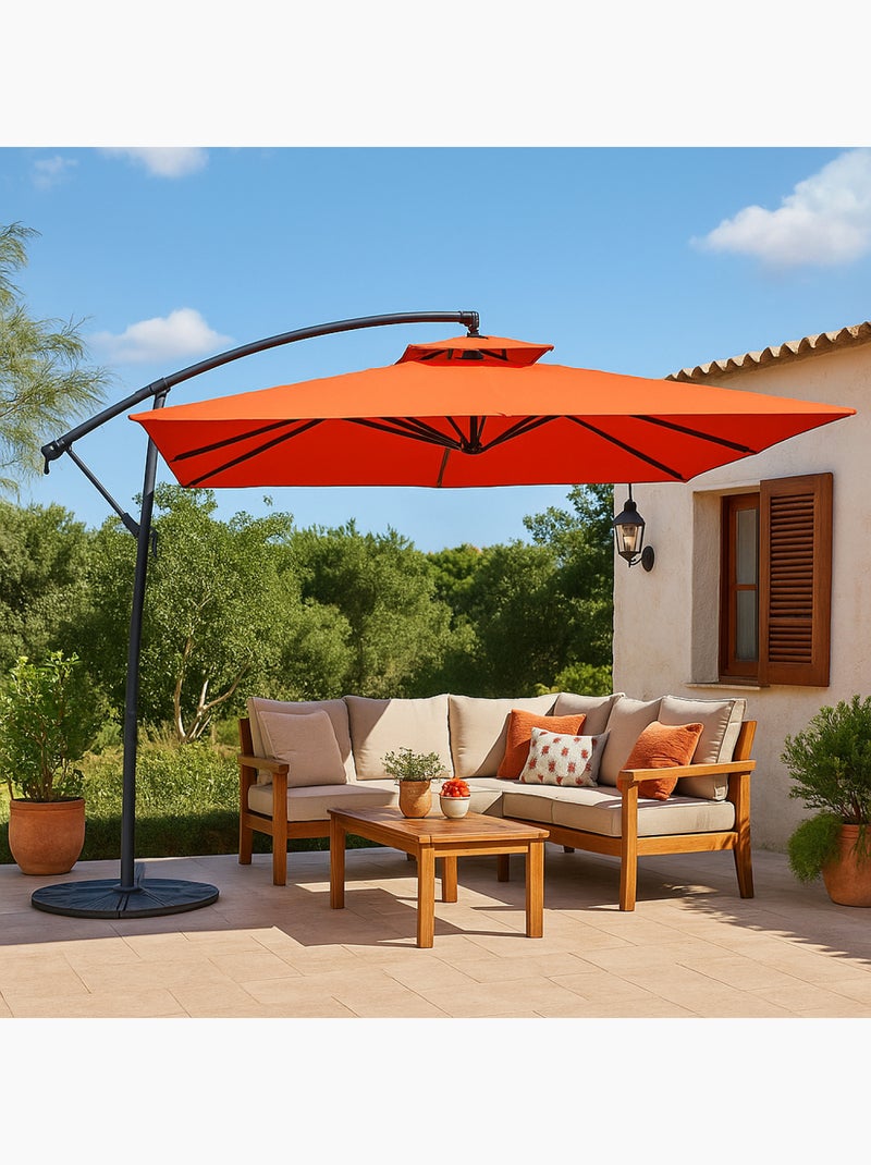 CAPRI Parasol  terracotta déporté rond 2,95 x 2,95 m Gris Rouge - Kiabi