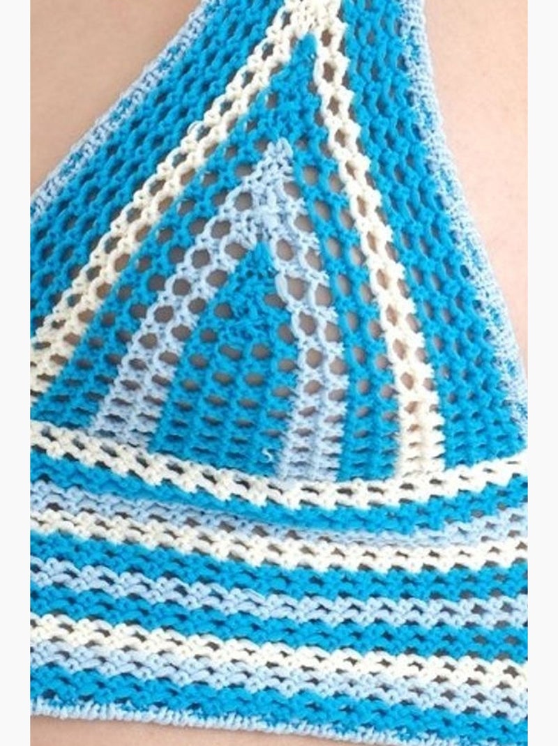 Caraco rayé en maille crochet col en v court hiccup Bleu - Kiabi