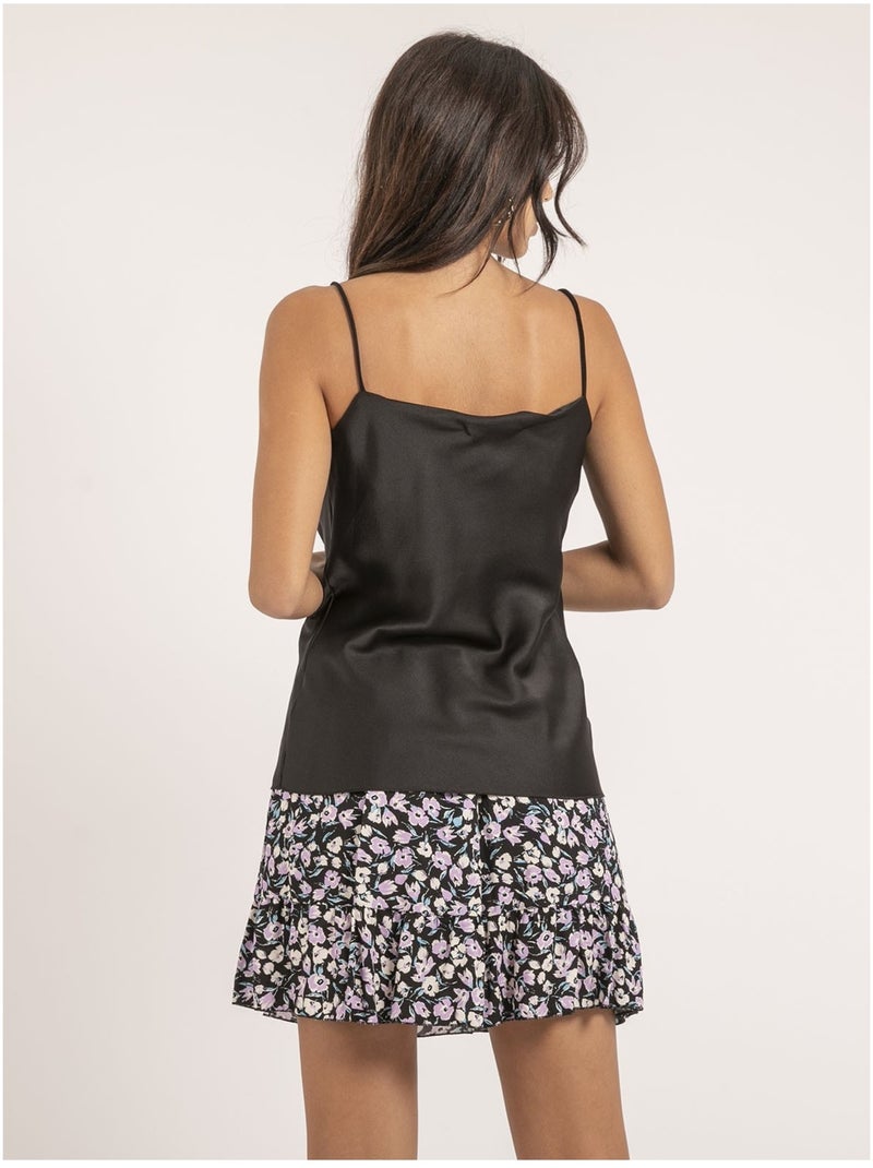 Caraco satin col bénitier flamell Noir - Kiabi