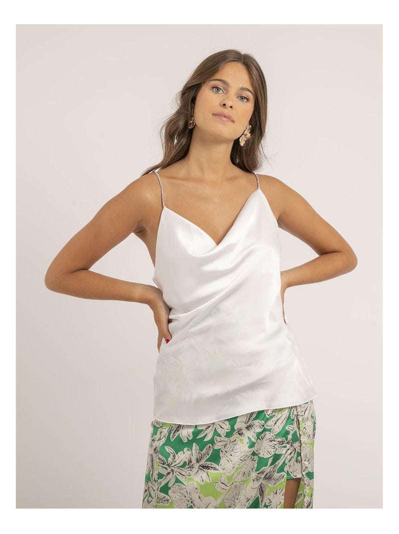 Caraco satin col bénitier FOLINE Blanc - Kiabi