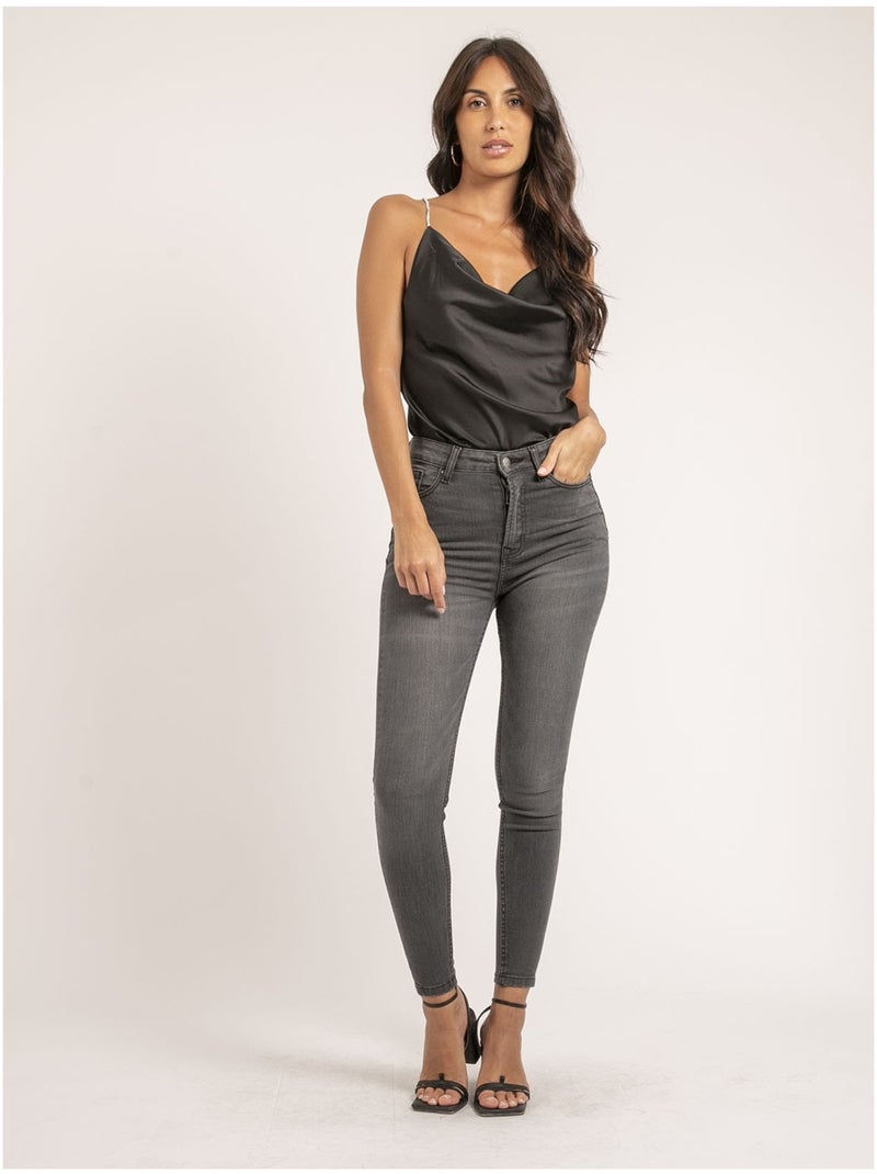 Caraco satin col bénitier FOLINE Noir - Kiabi